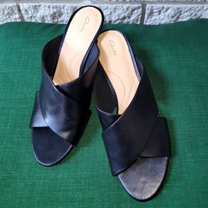 Clarks 2in heel open toe sandals